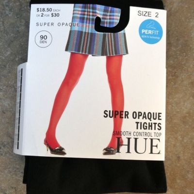 NWT! Hue -Size 2 Black Super Opaque Tights Smooth Control Top